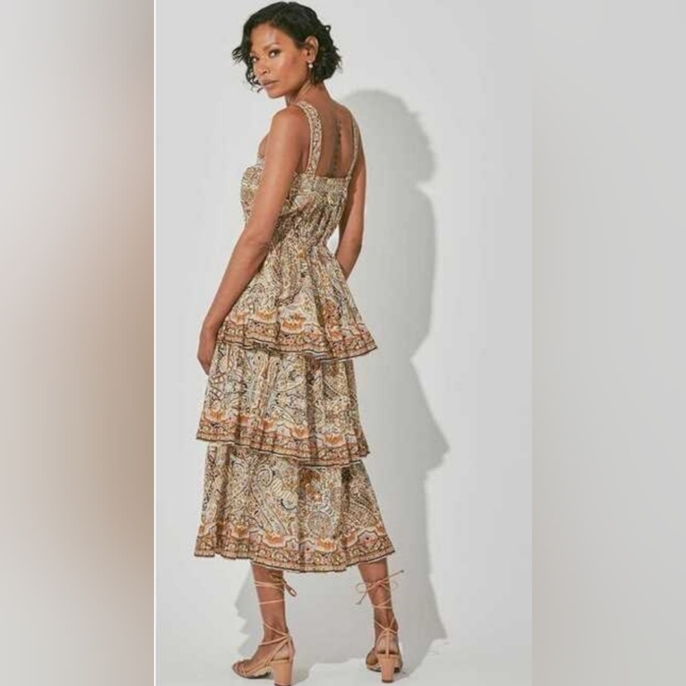 Cleobella Boho Tiered Maxi Dress Paisley Print, Spaghetti Straps, Large - Picture 2 of 9